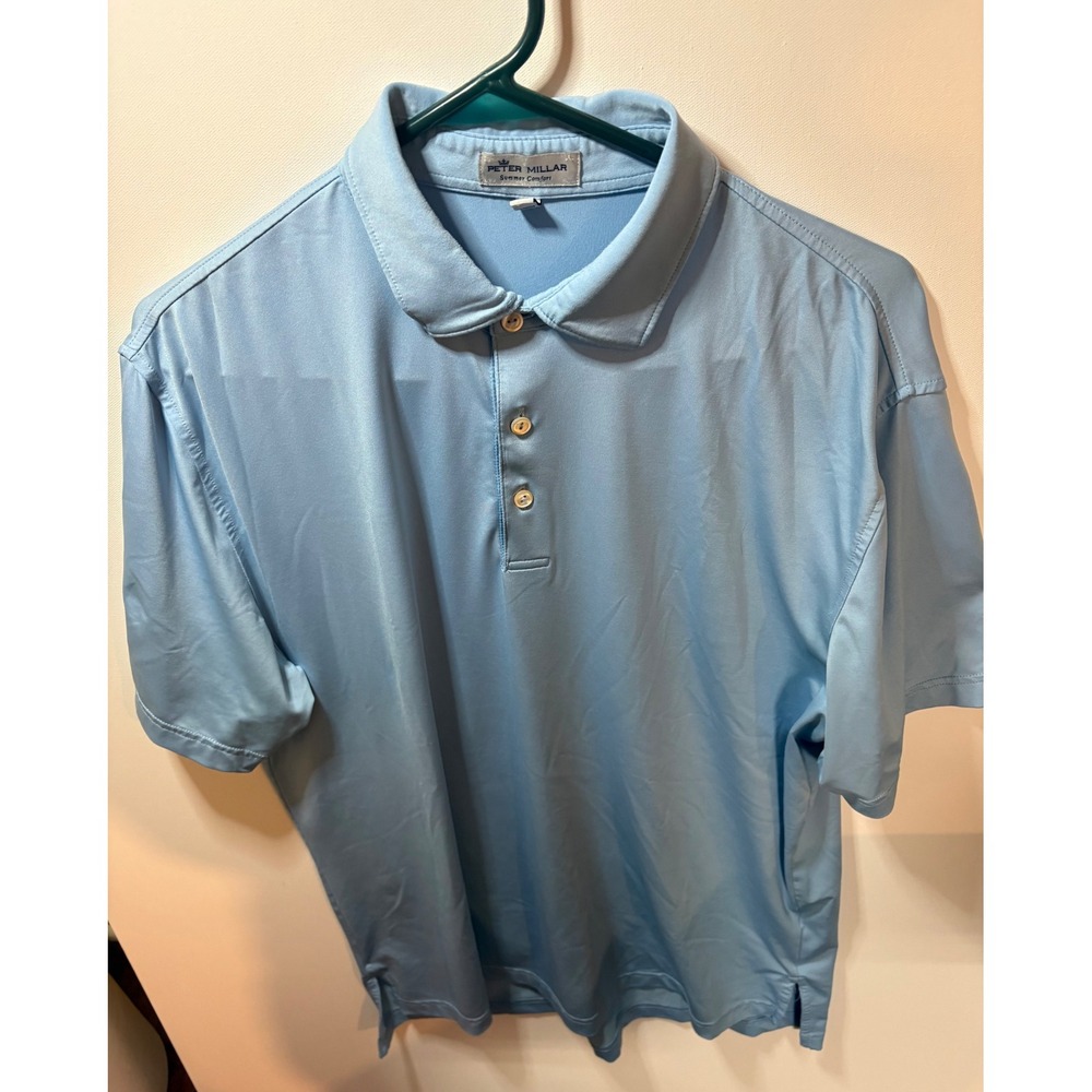 Peter Millar Summer Comfort Polo Mens M Medium Light Blue Short Sleeve Golf